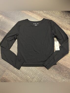 Pink Rose Black Long Sleeve Crewneck Shirt